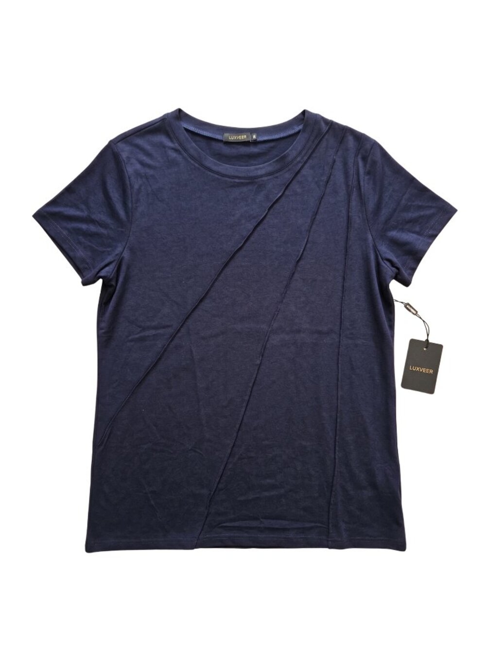 NWT | Luxveer Navy Blue Asymmetrical Pleated Short Sleeve Tee 2XL